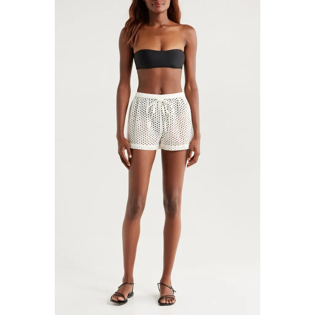Solid & Striped The Nancy Open Knit Cotton Cover-Up Shorts in Brule at Nordstrom, Size X-Small | Nordstrom