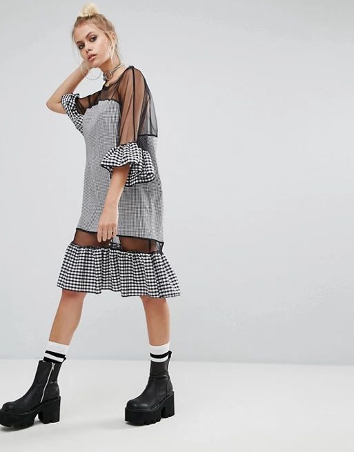 The Ragged Priest Oversized Mesh Dress With Gingham Trims | ASOS US
