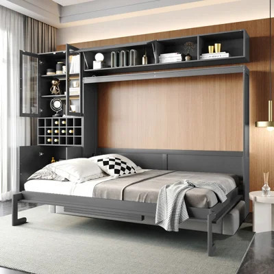 Queen Size Murphy Bed Wall Bed With Sofa , Shelves Usb & Light ,Gray | Wayfair North America