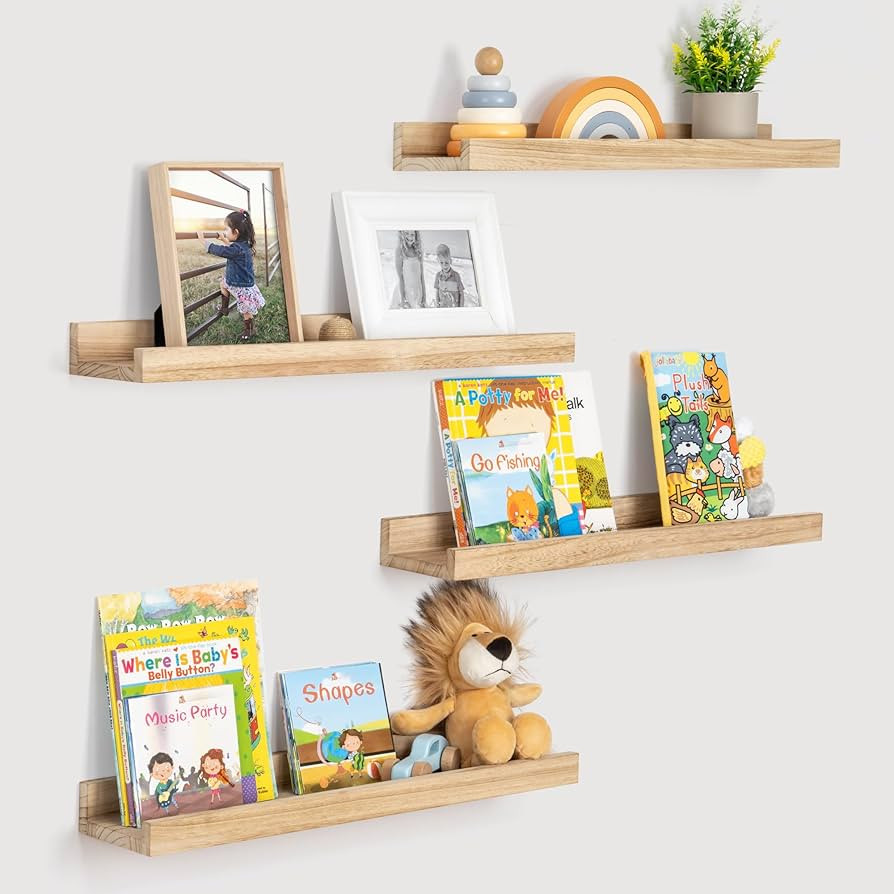 Fun Memories Picture Ledge Shelves 24 Inches Long, Rustic Wooden Floating Shelves with Lip Set of... | Amazon (US)