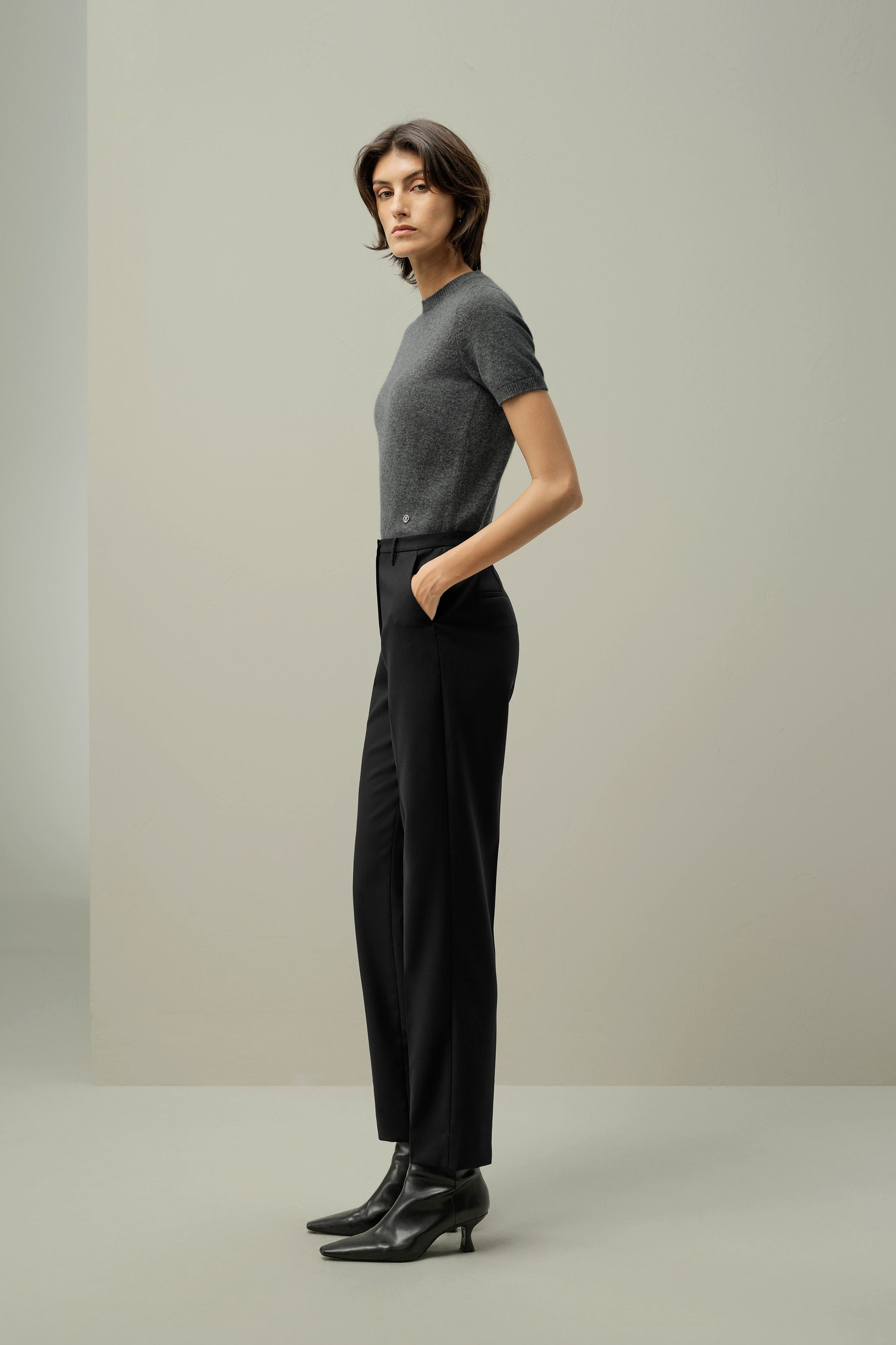 Cashmere Fitted Short Sleeve Top | LILYSILK