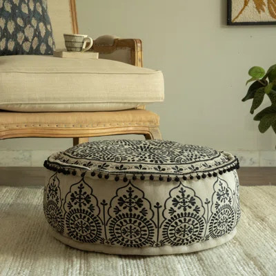 Jan Embroidered 24'' Round Pouf Ottoman | Wayfair North America