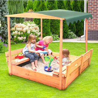 Badger Basket 46.5-Inches x 46.5-Inches Brown Square Wood Sandbox | Lowe's