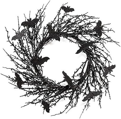 Skrantun 18 Inch Black Halloween Wreath Bat Wreath Door Wreath with Glitter Bats Decorations Hall... | Amazon (US)