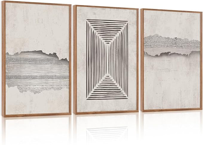 CHDITB Abstract Minimalist Framed Canvas Wall Art Set Of 3, Modern Mid Century Wall Decor, Geomet... | Amazon (US)
