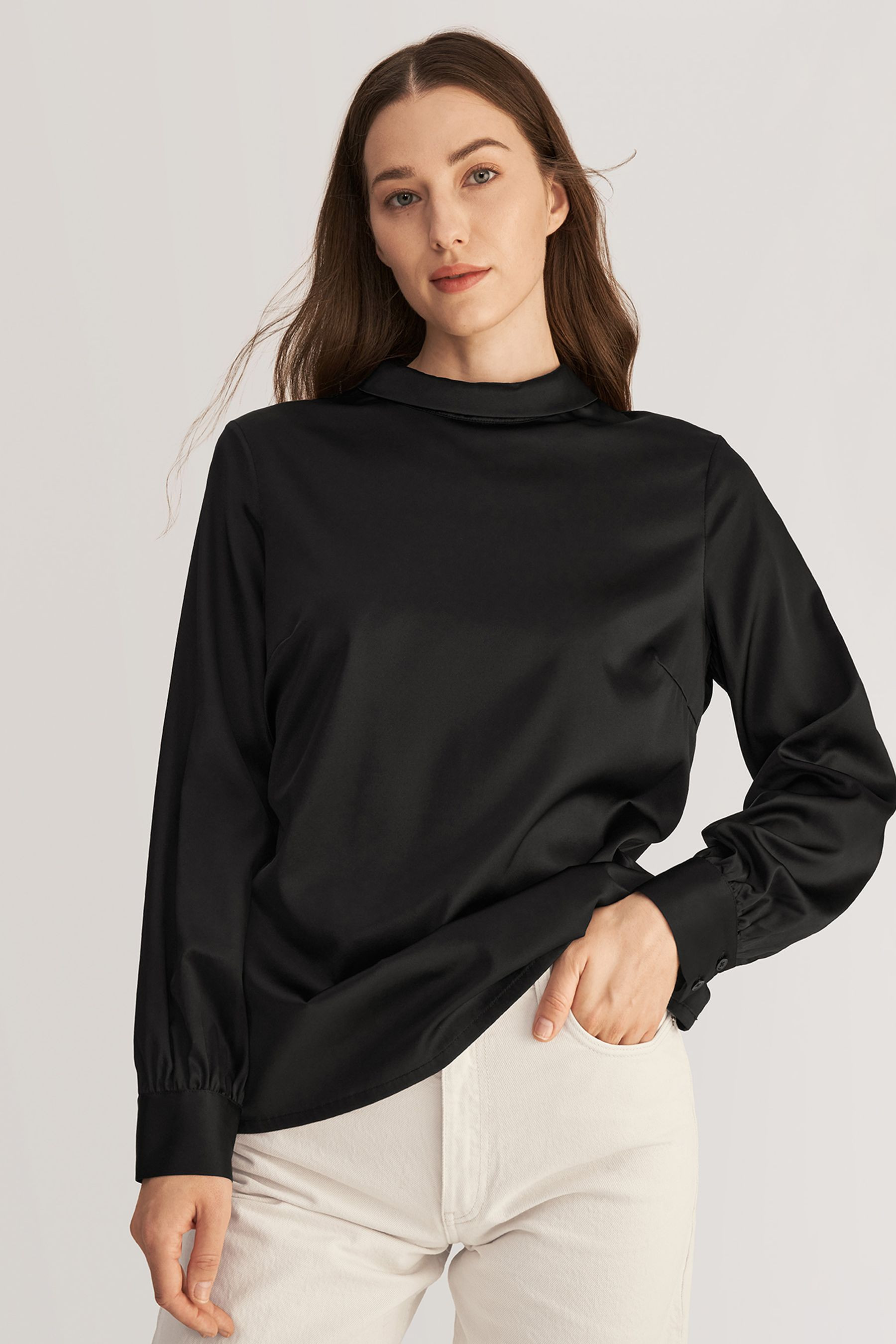 Stand Collar Long Sleeves  Silk Blouse | LilySilk