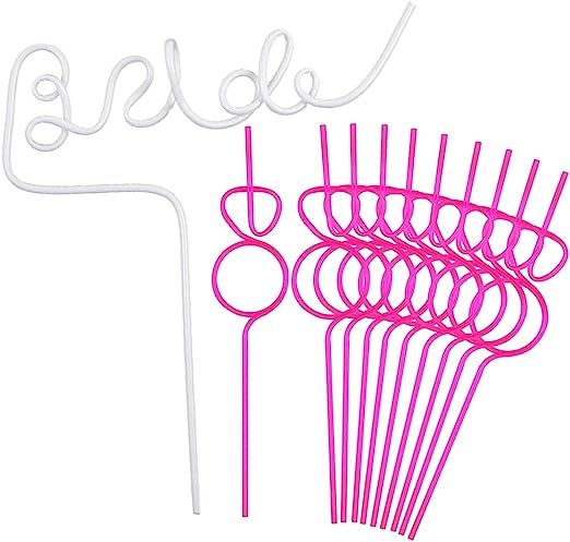 Poret Bachelorette Party Decorations Straws Bridal Shower Supplies - White Large Bride + Pink Dia... | Amazon (US)