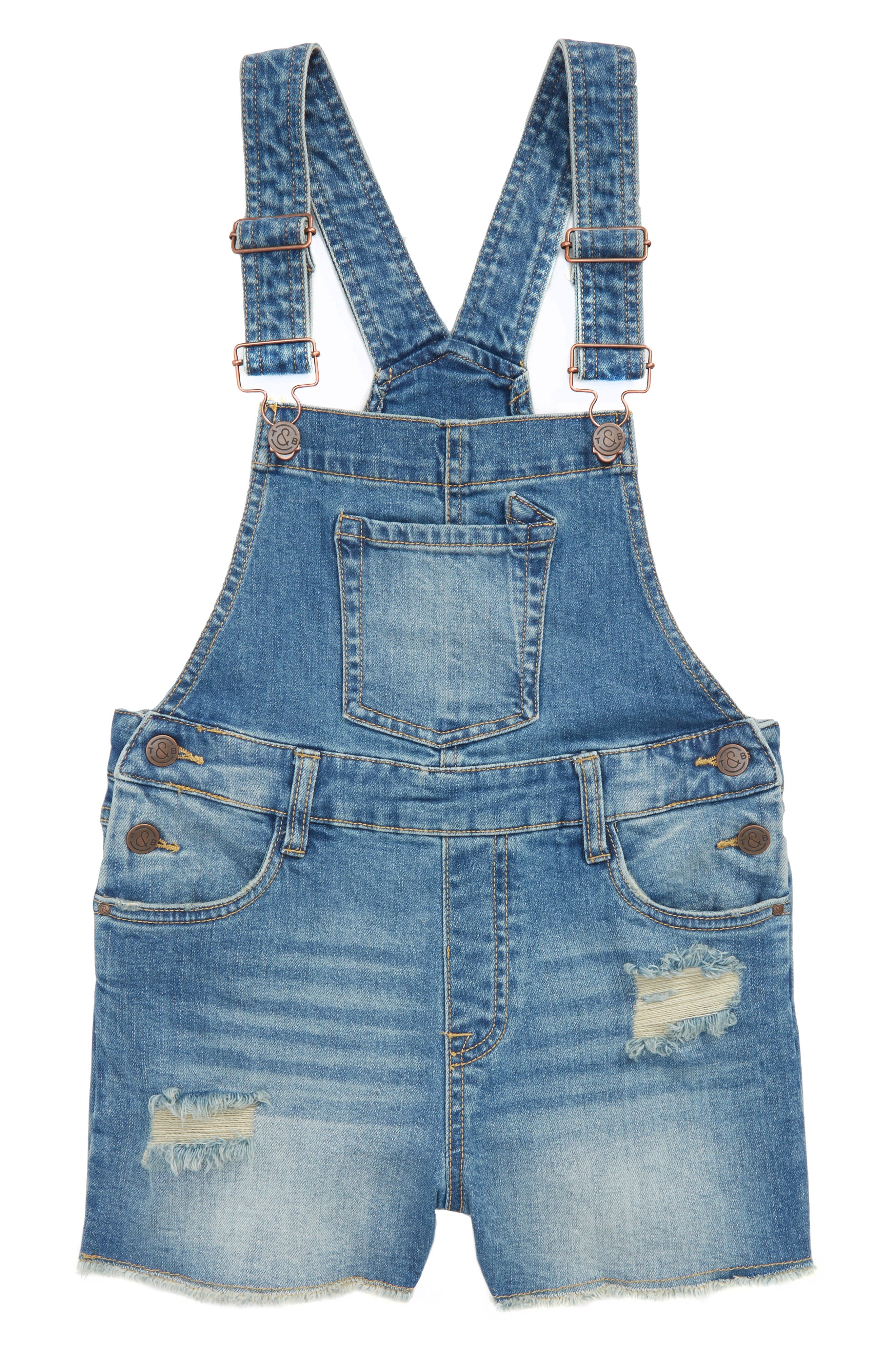 Treasure & Bond Distressed Denim Overall Shorts (Big Girls) | Nordstrom