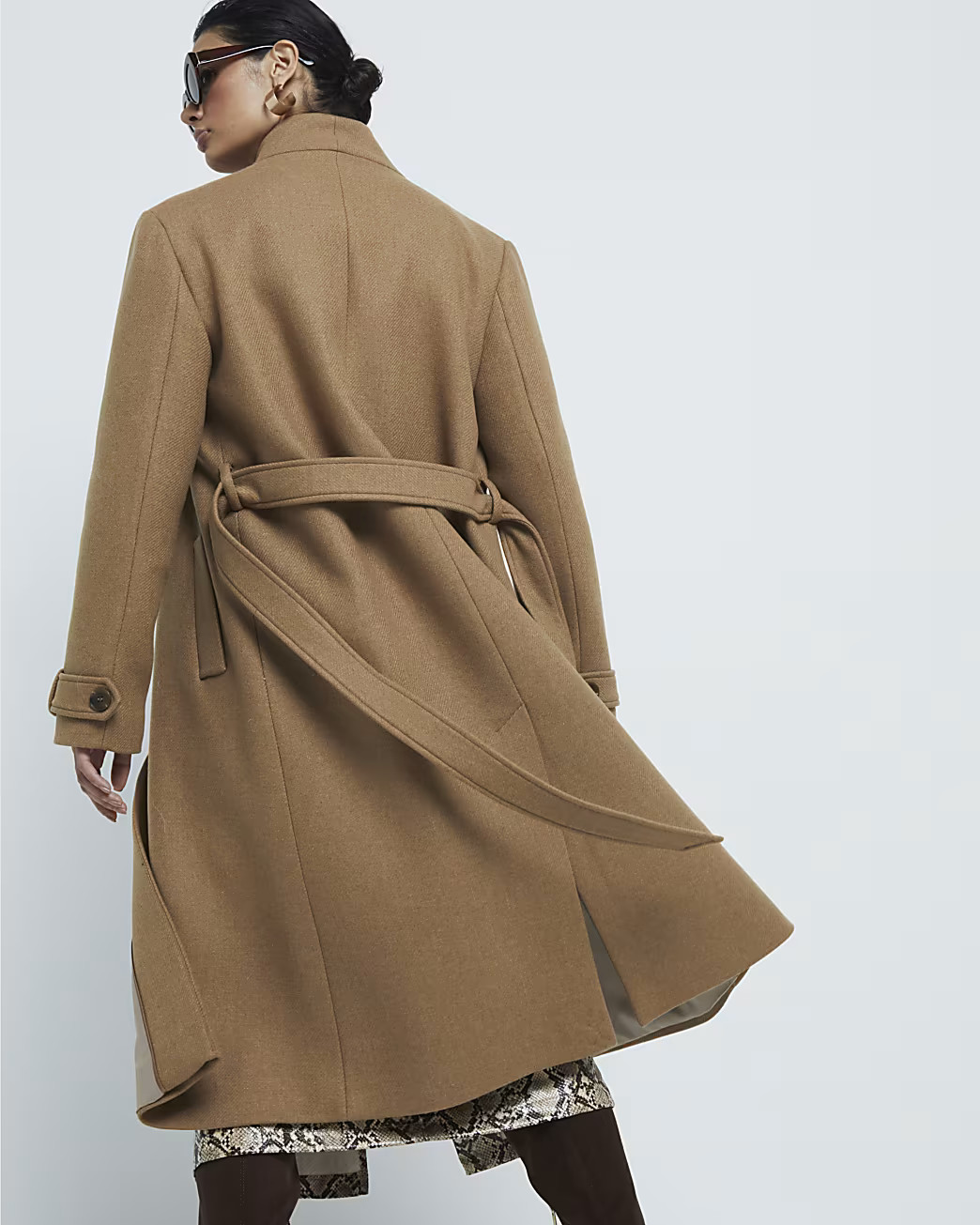 Brown Italian Wool Blend Belted Wrap Coat | River Island (UK & IE)