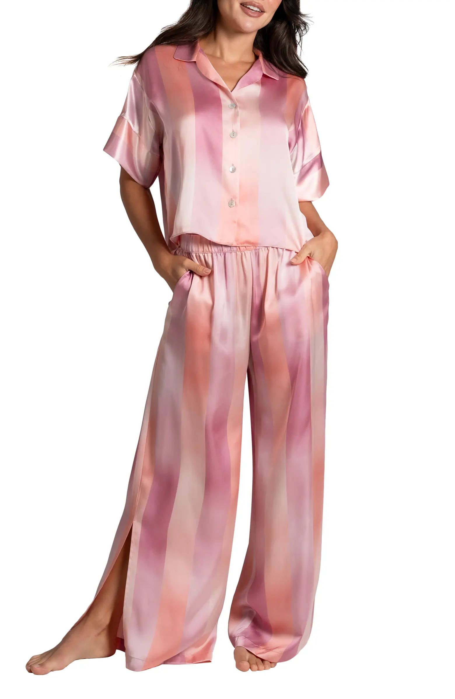Ombré Lane Stripe Short Sleeve Satin Pajamas | Nordstrom
