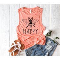 Bee Happy, Bee Kind, Save The Bees, Nature, Muscle Tank Top, Bella Canvas, Customizable, Beach Vibes | Etsy (US)
