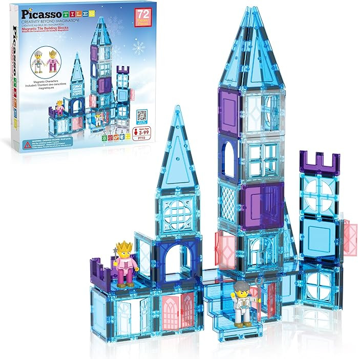 PicassoTiles 72 Piece Magnetic Building Tiles Castle Winter Ice Theme Construction Magnet Block S... | Amazon (US)