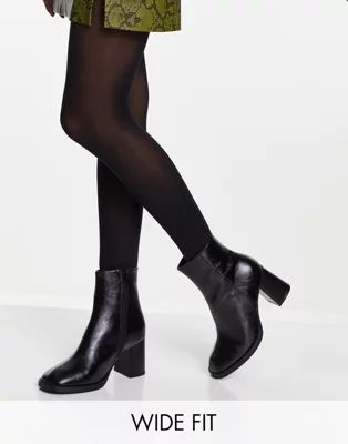 ASOS DESIGN Wide Fit Revival round toe block heeled boots in black | ASOS | ASOS (Global)