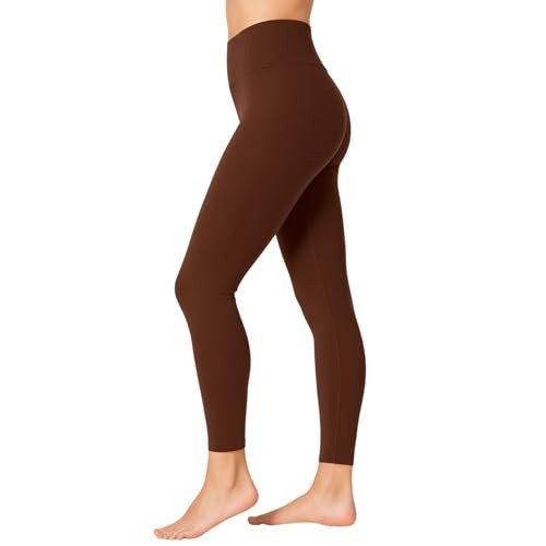 SATINA High Waisted Brown Leggings for Women - Soft, Stretchy Leggings with Side Pockets - Full Length Yoga Pants for Women - Tummy Control and Buttery Soft Fabric for All-Day Comfort - One Size | Amazon (US)