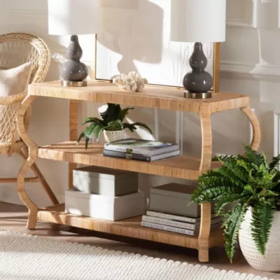 bali & pari Dalida Natural Rattan 3-Tier Console Table | Belk