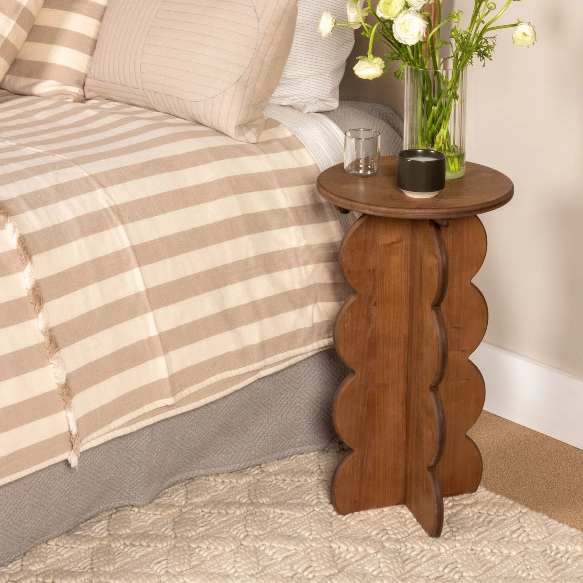 Scalloped Edge Accent Table in Walnut Finish | Wayfair North America