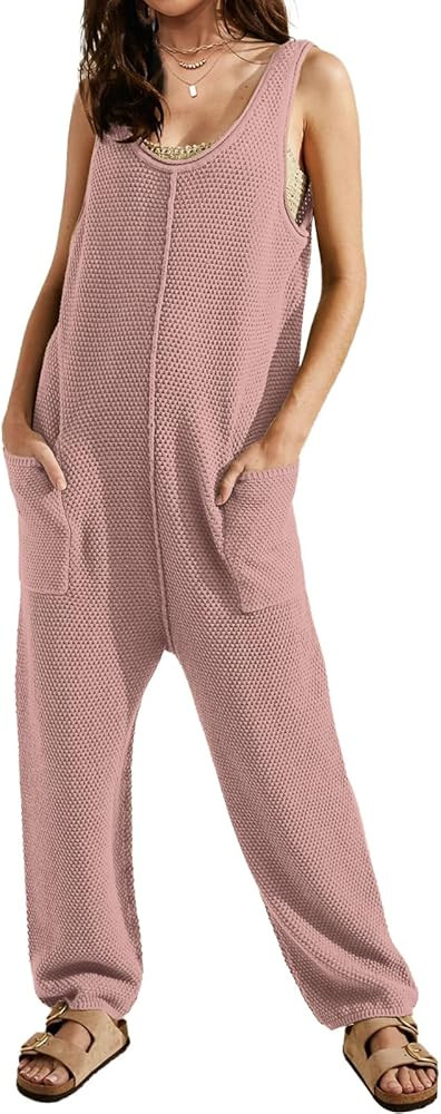 SuperPrity Jumpsuits for Women Summer Casual Sleeveless Sweater Jumpers with Pockets Knit Long Pa... | Amazon (US)