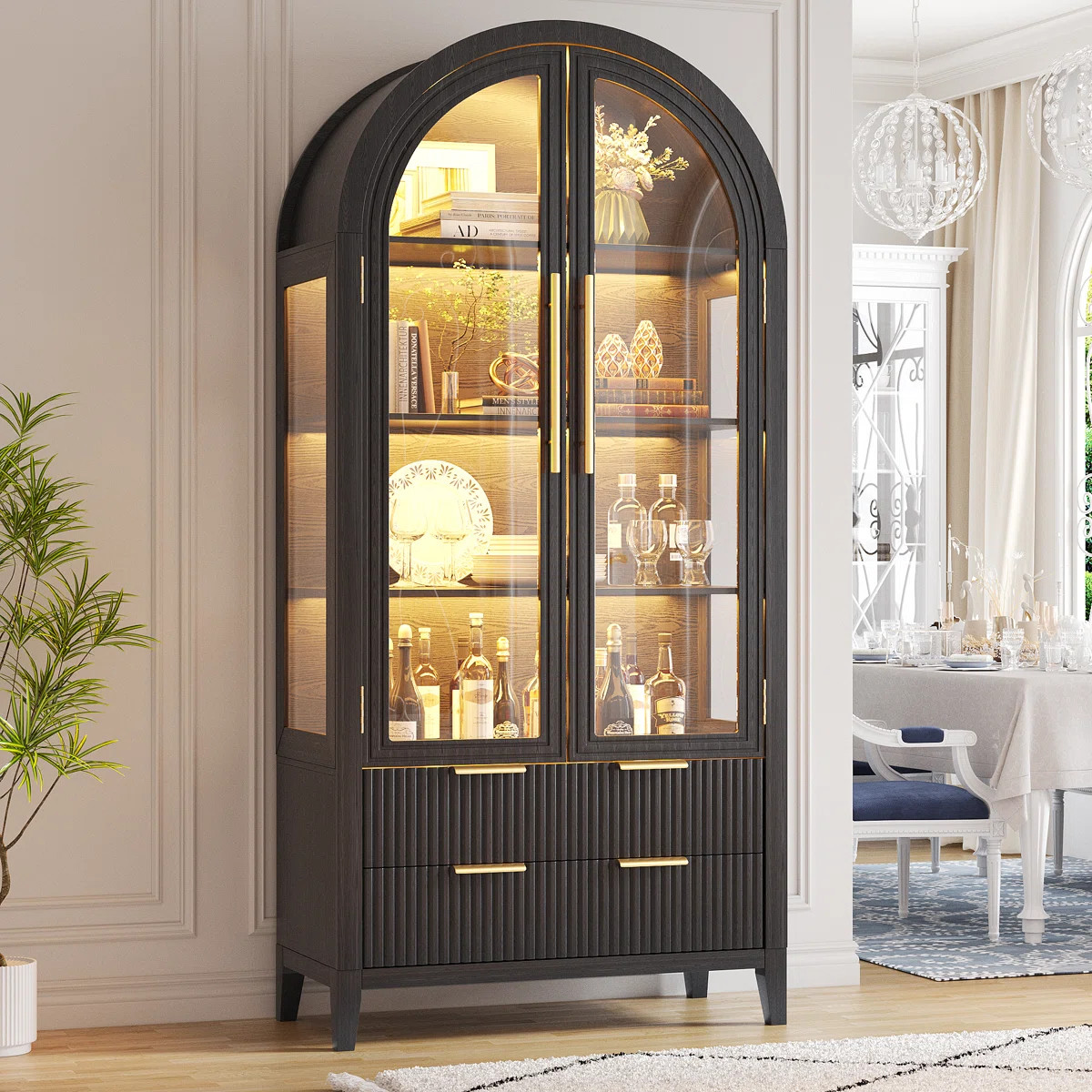 70.9" Tall Freestanding Arch Display Cabinet With Color Led Light Modes And Motion Sensor, Large ... | Wayfair North America