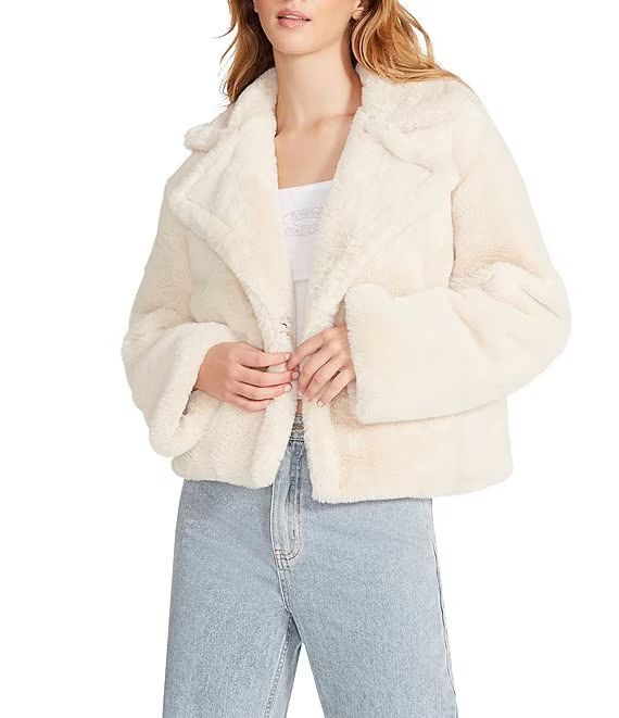 Plush Faux Fur Woven Notch Lapel Collar Long Sleeve Oversized Cropped Jacket | Dillard's