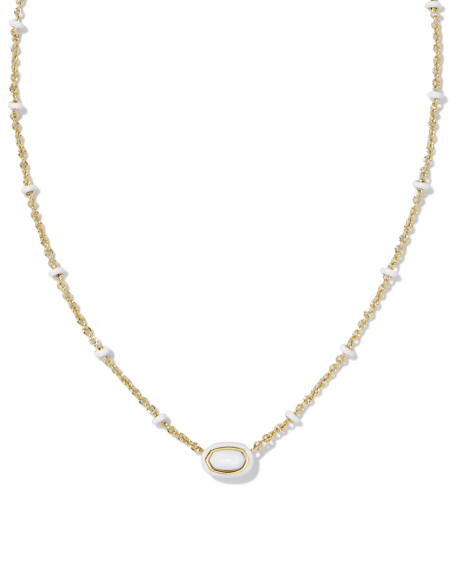Mini Elisa Gold Enamel Frame Short Pendant Necklace in White Mother-of-Pearl | Kendra Scott