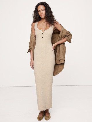Merino-Cotton Henley Sweater Maxi Dress | Banana Republic (US)
