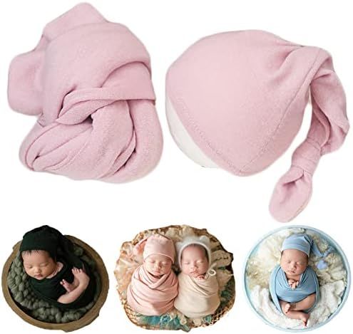 Newborn Photography Wraps with Hat Baby Photo Outfit Girl Stretch Blanket Infant Boy Props for Baby  | Amazon (US)