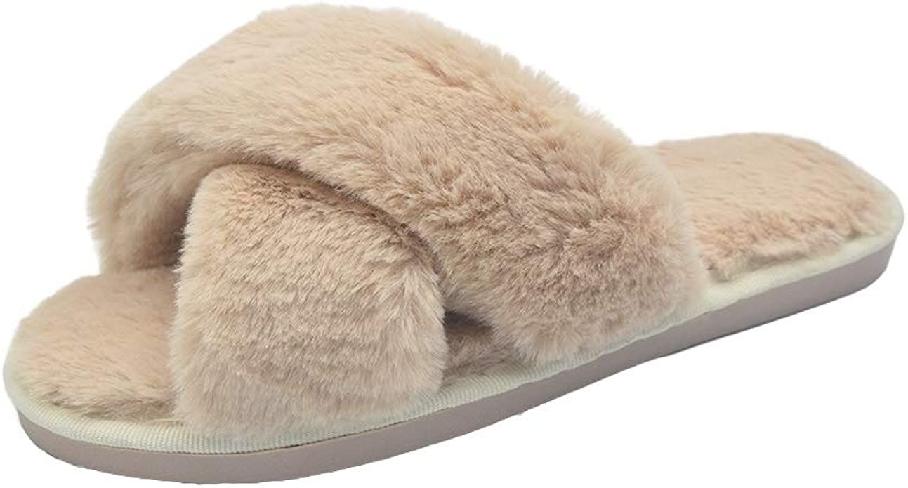 HUMIWA Womens Faux Fur Slippers Warm Fussy Flip Flop House Slippers Open Toe Home Slippers for Gi... | Amazon (US)