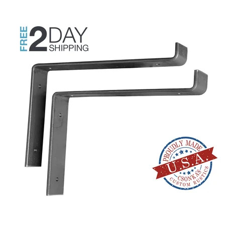 2 Pack - 9.25""L x 6""H Lip Shelf Bracket, Iron Shelf Brackets, Metal Shelf Bracket, Industrial Shel | Walmart (US)