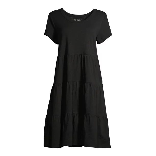 Time and Tru Women's Flutter Sleeve Tiered Dress | Walmart (US)