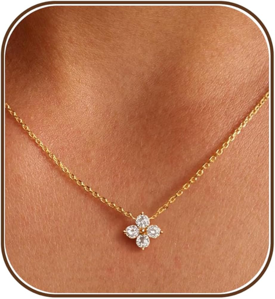 XIXINI Clover Necklace for Women,Dainty 14K Gold Plated CZ Pendant Necklace Non Tarnish Gold Neck... | Amazon (US)