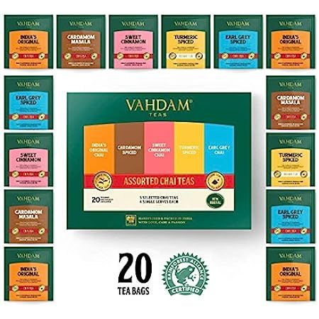 VAHDAM, Black Tea Sampler (5 Teas, 20 Count) Assorted Black Tea Bags - Tea Variety Pack | English Br | Amazon (US)