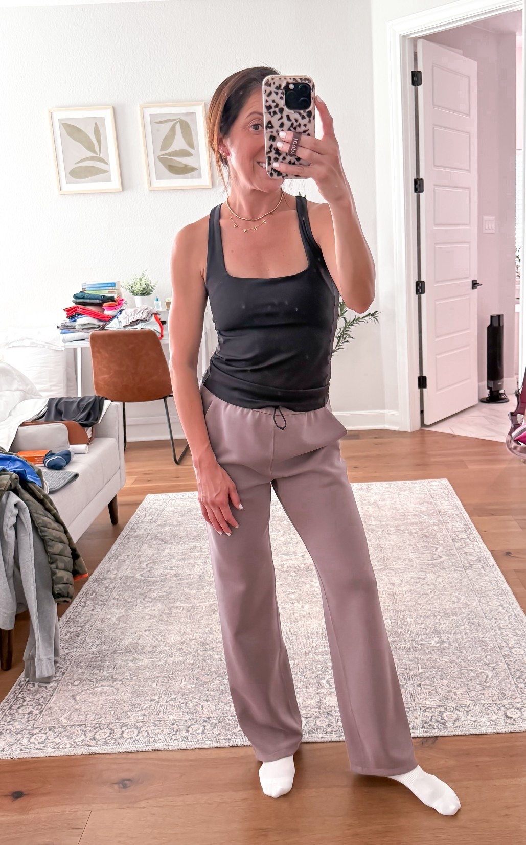 I have every color in these Walmart tanks! Built in shelf bra & comfortable fitted fit 🙌🏼 Wearing a size small 