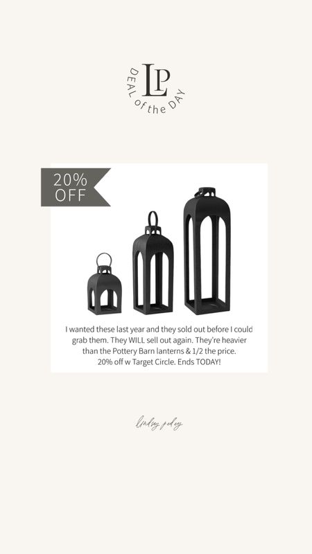 20% off my favorite outdoor lanterns and other select outdoor items w target circle!! Ends today!!! 

Patio, outdoor, entry, lantern, target 

#LTKhome #LTKSeasonal #LTKsalealert