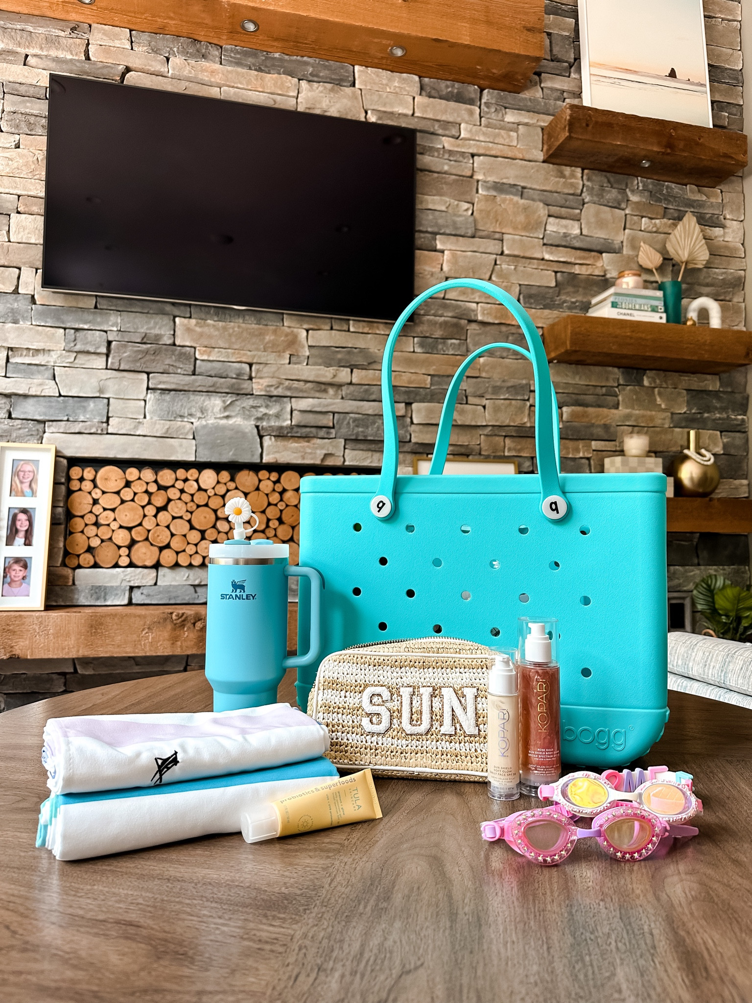 Pool bag essentials 
Bogg bag breakfast at Tiffany’s 
Quick dry beach towels and goggles for girls
JENNAMADEMEDOIT saves you on sunscreen at Kopari!