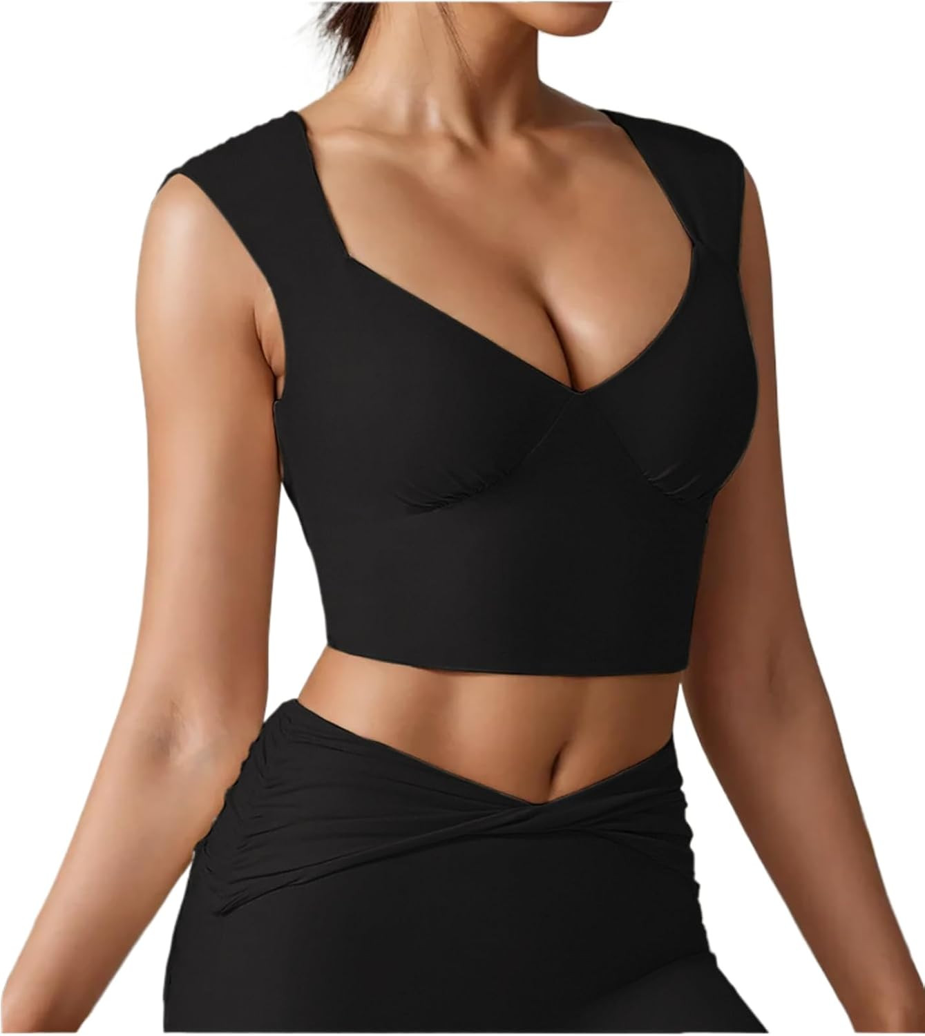 Women's Sexy Sleeveless Deep V Neck Corset Cami Top with Built-in Bra Workout Yoga Crop Top for Women | Amazon (US)