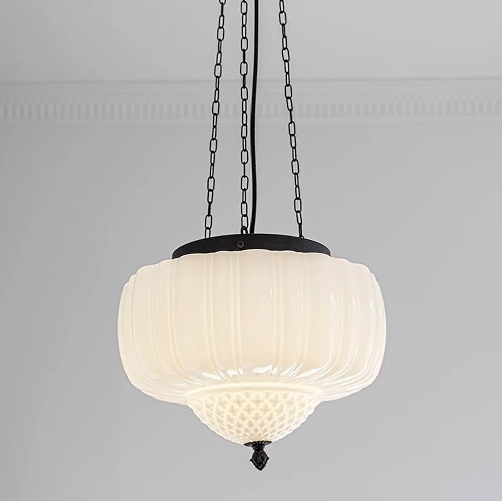 Milk Glass Pendant Light,14" Mid Century Schoolhouse Pendant Lighting,Farmhouse Ceiling Pendant L... | Amazon (US)