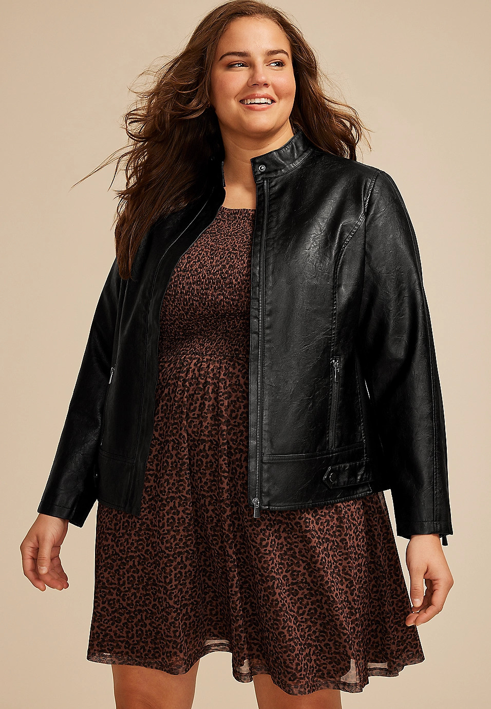 Plus Size Faux Leather Biker Jacket | Maurices