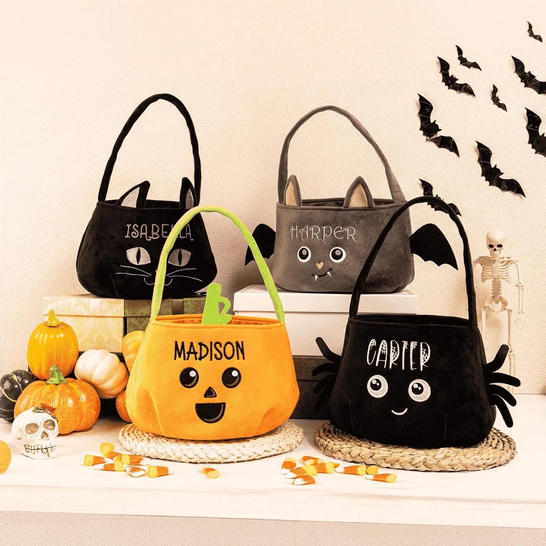 Custom Halloween Basket Candy Bag | Embroidered Trick or Treat Bucket | Party Decorations - Etsy | Etsy (US)