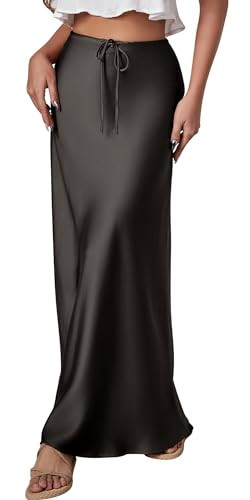 Women's Long Formal Satin Skirt High Waist Maxi Skirt Satin Skirt Silky Solid Color Skirt Elegant Skirt A Line Long Skirts Black | Amazon (UK)