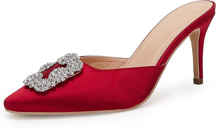 Womens Pointed Toe Mule Sandals with Rhinestone Stiletto High Heel Bridal Evening Party Wedding S... | Amazon (US)