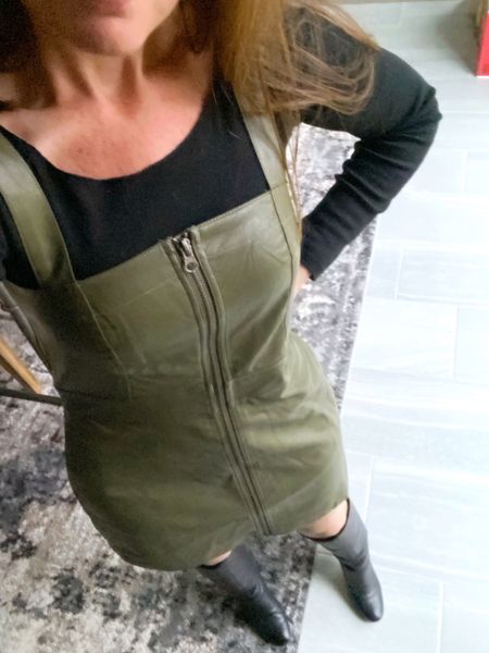 Loving this adorable faux leather pinafore dress! Runs tts. 

#LTKHalloween #LTKHolidaySale #LTKfindsunder50