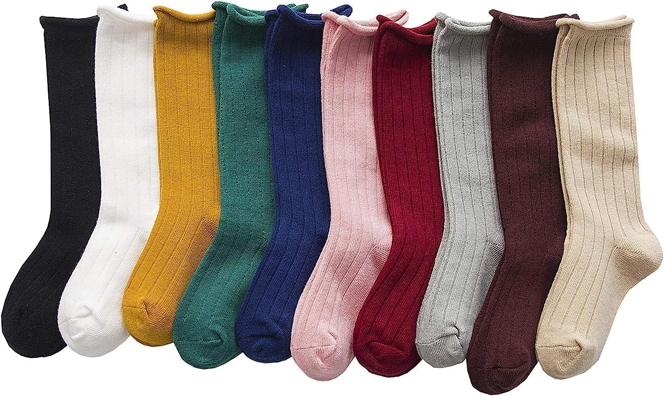 TESOON Kid Girls Cotton Seamless Turn Cuff Socks 5-10 Pack | Amazon (US)