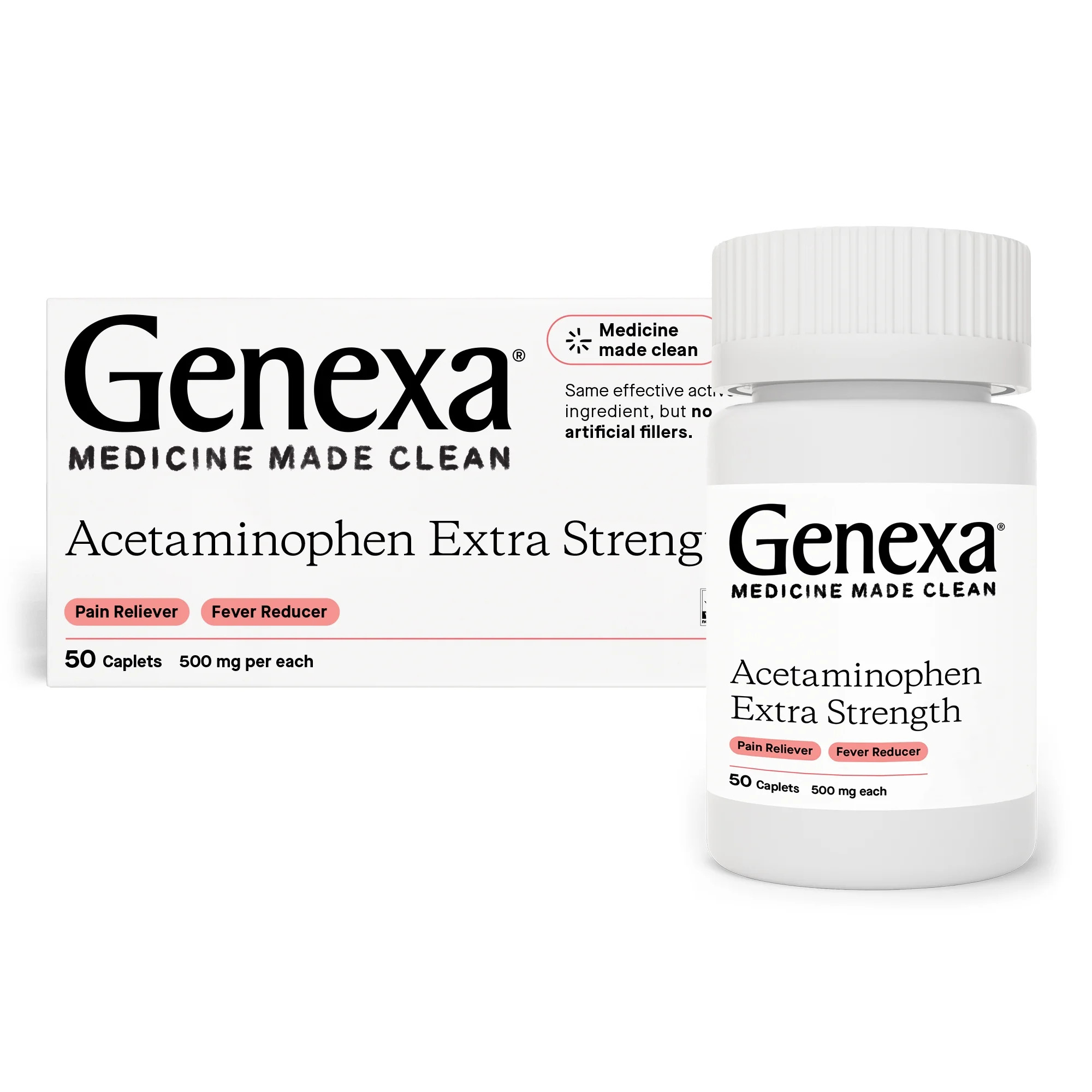 Genexa Extra Strength Acetaminophen Pain Relief & Fever Reducer Caplets, 500 mg, 50 Ct | Walmart (US)