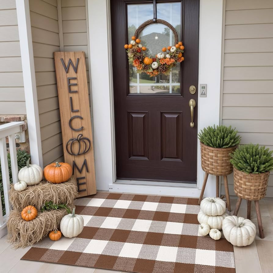Collive Buffalo Plaid Checkered Outdoor Rug, Fall Autumn Decor Door Mat, 27.5x43 Inches Coffee an... | Amazon (US)