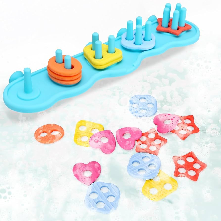 Baby Bath Toys, Mold Free Silcone Shape Sorting & Stacking Bath Toy Set with 20 Textured Floating... | Amazon (US)