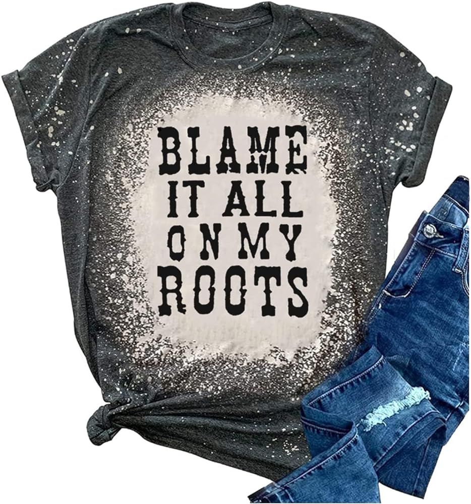 Women's Country Music Tshirt Blame it All On My Roots Vintage Graphic Short Sleeve Tees Shirt for... | Amazon (US)