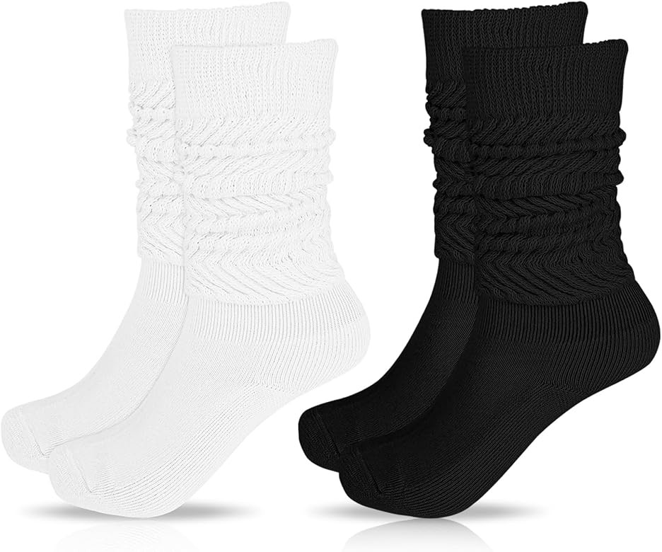2 Pairs Women's Slouch Socks Warm Cotton Scrunchie Socks Heavy Knitted Boot Sock Extra Long Stack... | Amazon (US)
