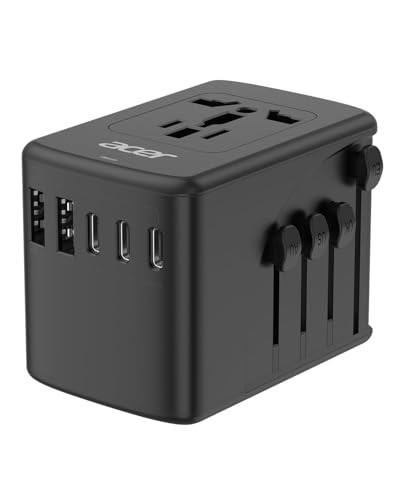 Acer Universal Travel Plug Adapter - International Power Adapter with 5 USB Ports (3 USB C) 5.8A, Worldwide Outlet Charger for USA to European UK France Germany Spain, Type C/E/F/G/I/L/A, Black | Amazon (US)