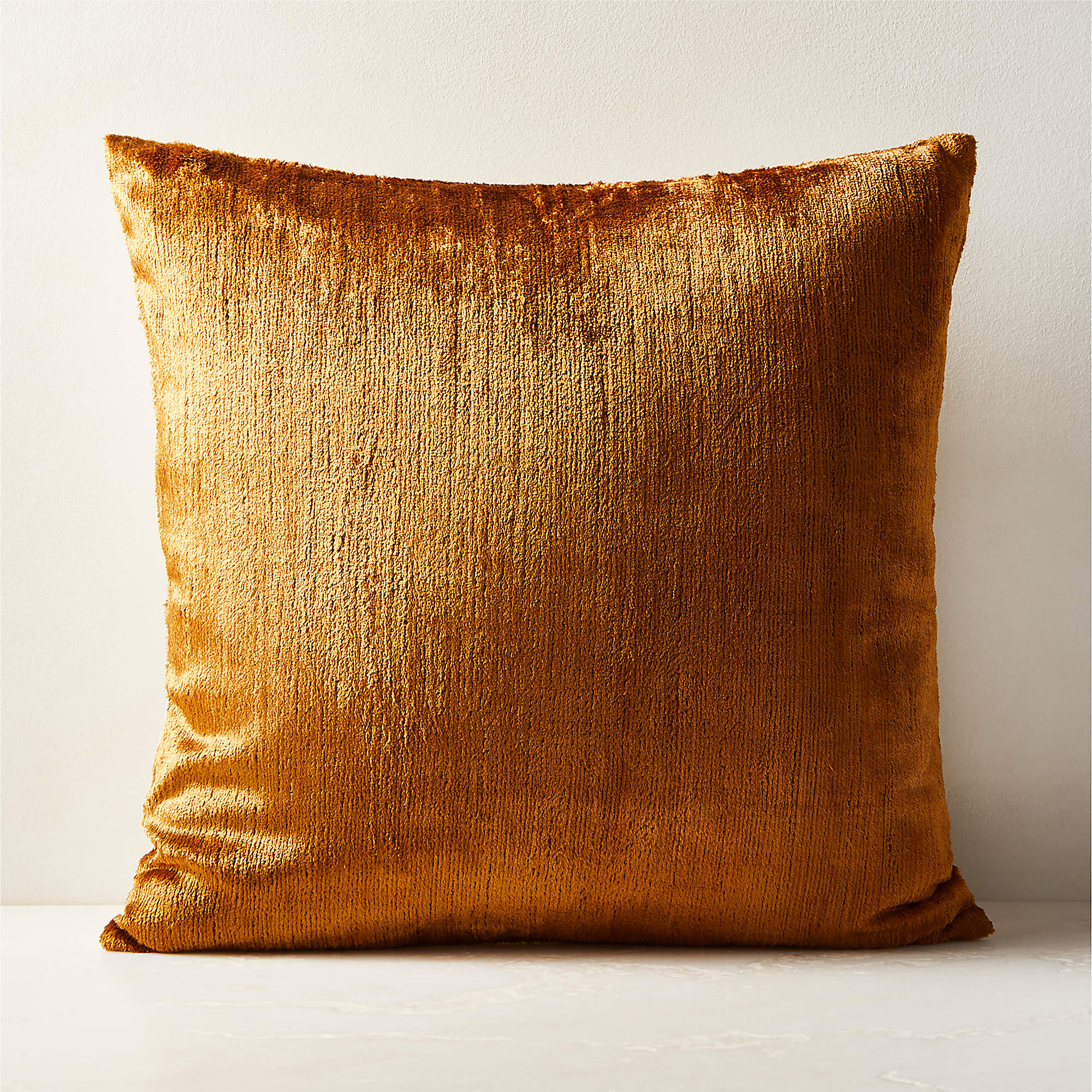 Truette Tapenade Yellow Turkish Silk Throw Pillow with Down-Alternative Insert 20''x20" + Reviews... | CB2