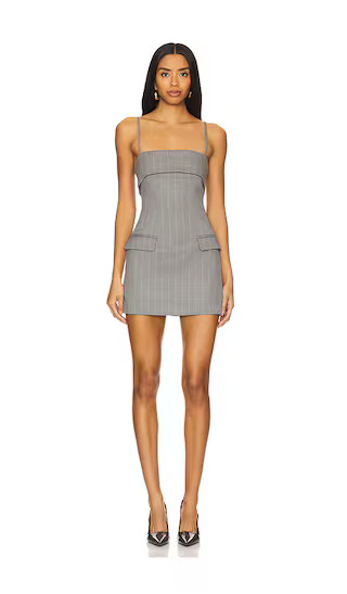 Erin Mini Dress in Grey Pinstripe | Revolve Clothing (Global)